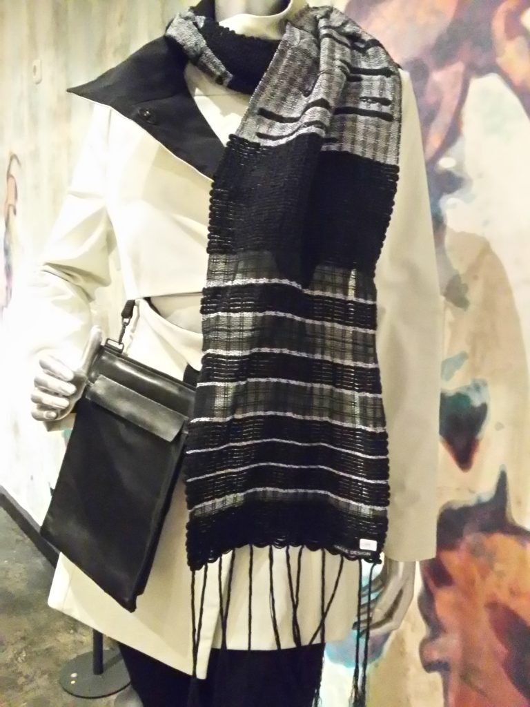 black white hand woven scarf Halle Design