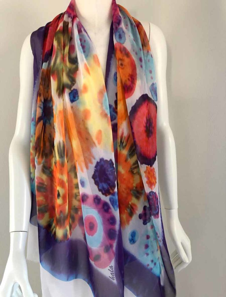 Handmade scarf silk shawl hand painting flowers long