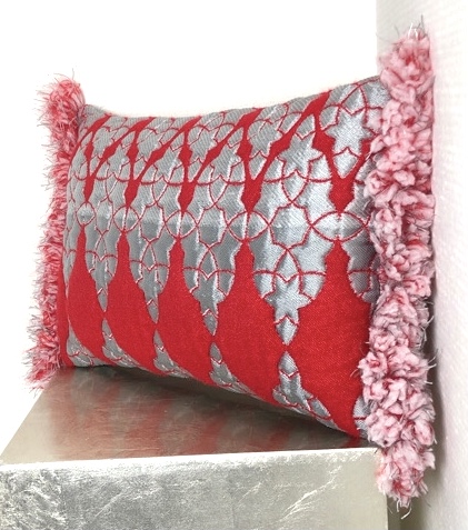 Textile products- Infinity red silver cushion